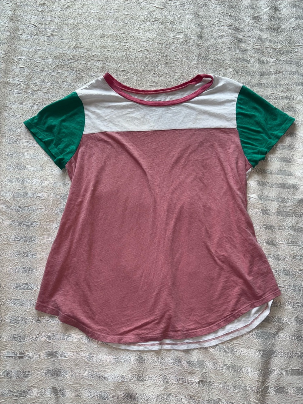 LOFT Pink, White & Green Colorblock Short Sleeve Tee